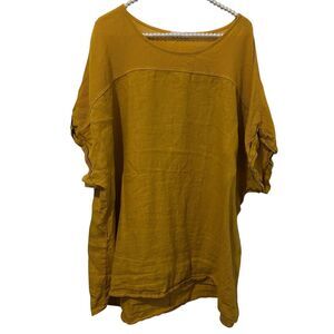 Bella Umbra Tunic top Womens 3X Yellow Linen Cotton Made Italy Boho beach office